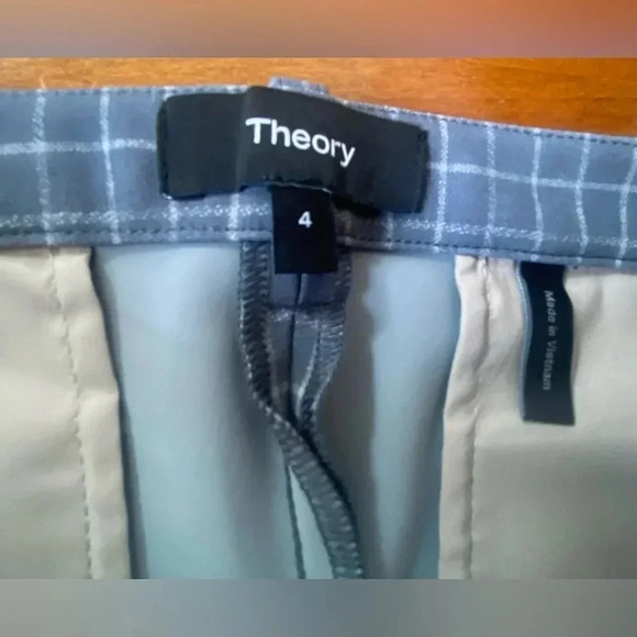Theory Cropped Check Ponte High Rise Stretch Skinny Pant Gray/Blue Womens 4 NWOT - Picture 5 of 13